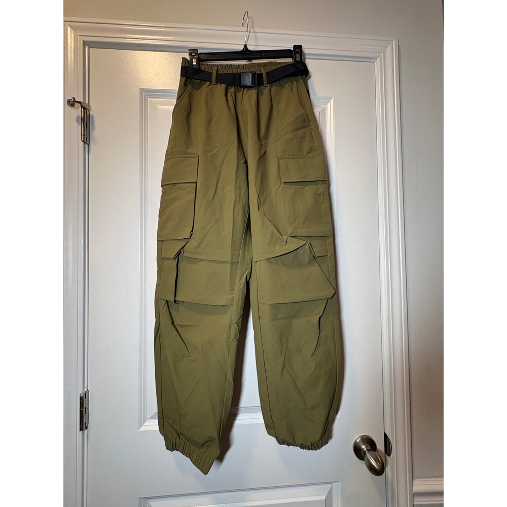 Halara NWT Womens‎ High Waisted Cargo Joggers Olive Green Belted-Size S Regular